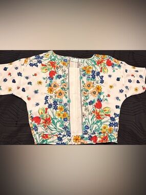 Floral Embroidered White Boxy Blouse